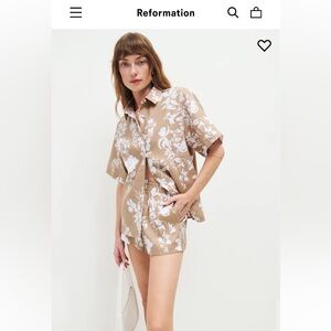 Reformation Gio Linen Shirt Mila Linen Short Set Size Small